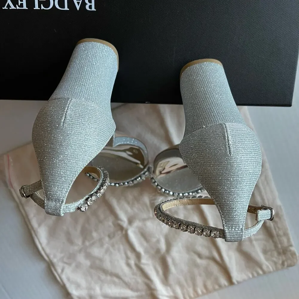 Badgley Mischka Rose Gold Crystal Block Heel Sandals - Picture 7 of 10